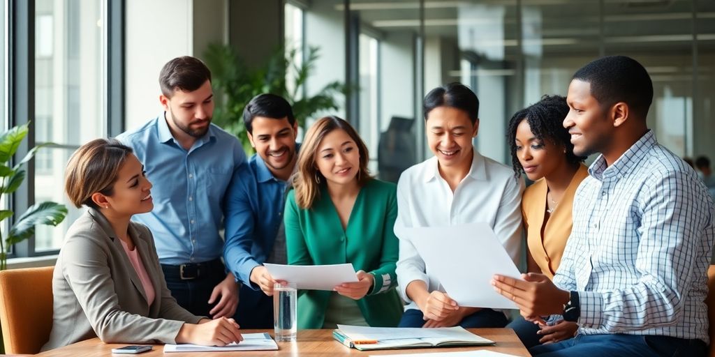 Team collaboration in a modern office setting.