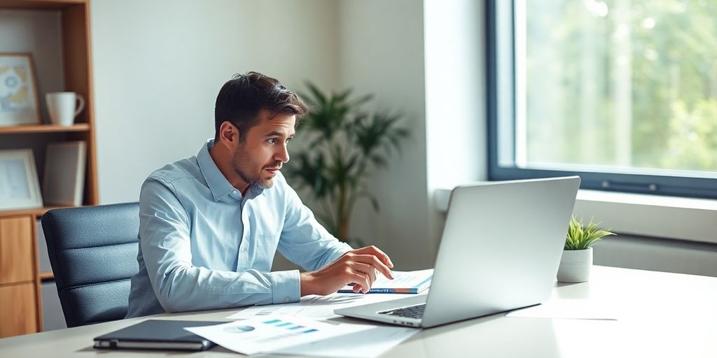 Investor deep in thought at a stylish workspace.