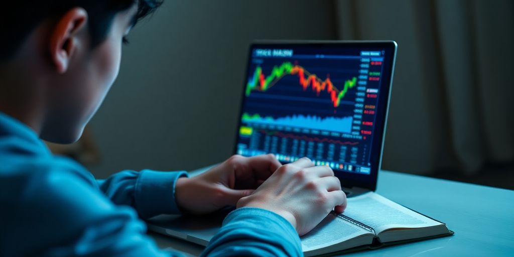 Person studying stock market trends on a laptop.